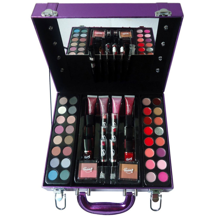 Mallette de Maquillage viollette avec des ampoules décoratives
