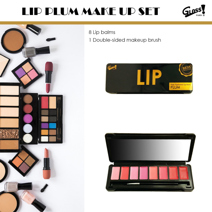 GLoss - Palette de maquillage - 8 Baumes à lèvres incluant 1 pinceau