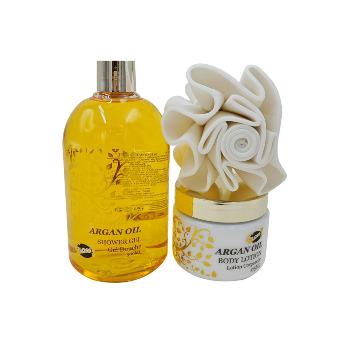 GLoss - Coffret cadeau de bain Pour Femme avec une éponge EVA - Collection Luxury Argan Oil - Huile d'Argan