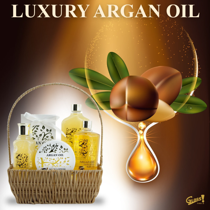 Coffret beauté de bain - Incluant un panier -  Huile Argan