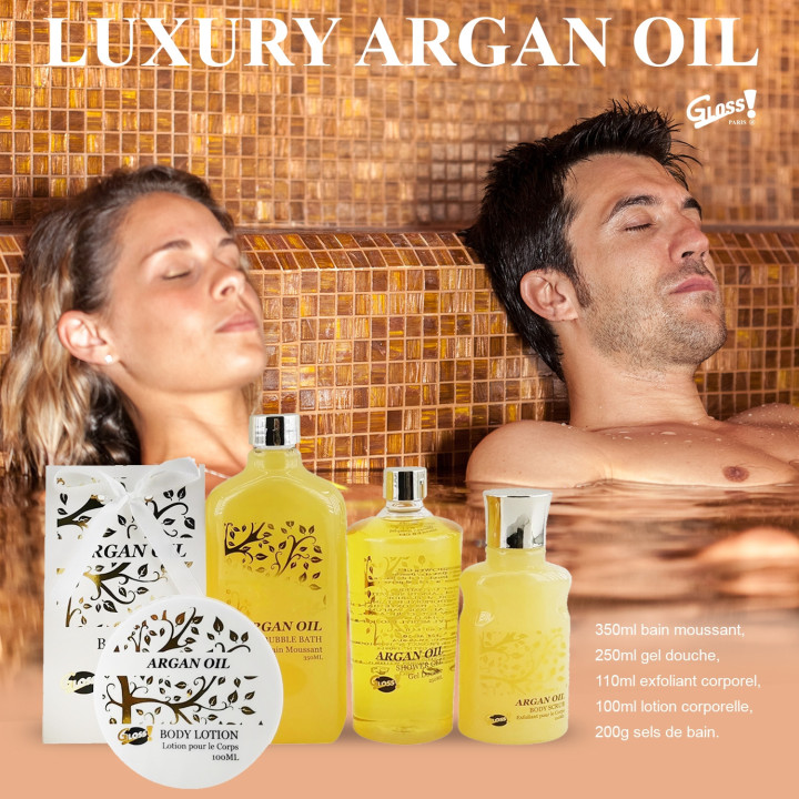 Coffret beauté de bain - Incluant un panier -  Huile Argan