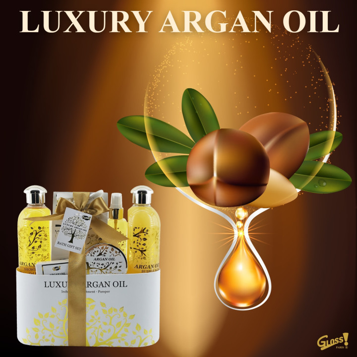 Coffret beauté de bain incluant un pot en métal - Huile Argan