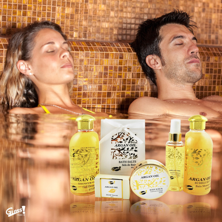 Coffret beauté de bain incluant un pot en métal - Huile Argan