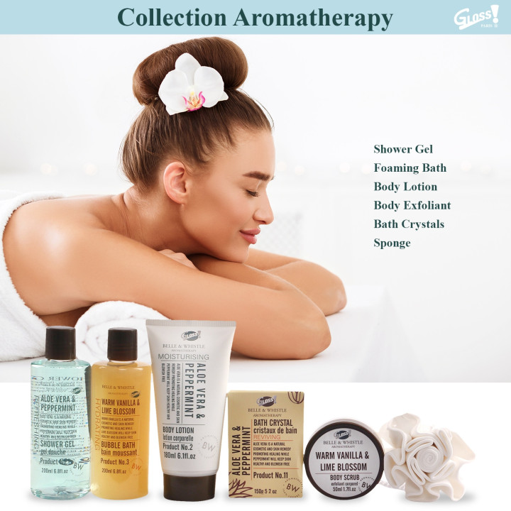 Coffret soins du corps en bois - Aloe vera, menthe, tilleul & vanille