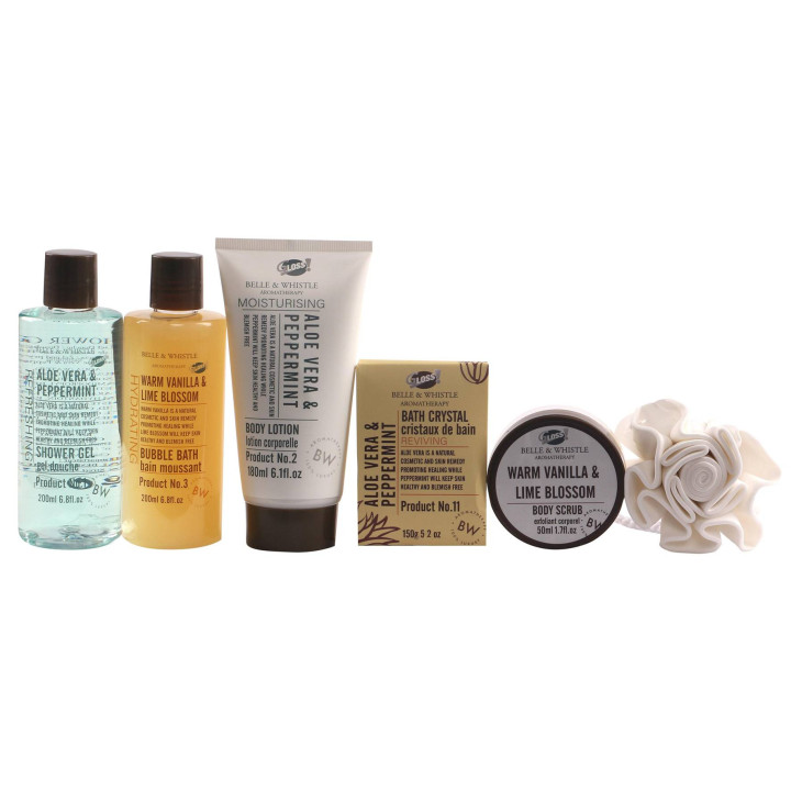 Coffret soins du corps en bois - Aloe vera, menthe, tilleul & vanille