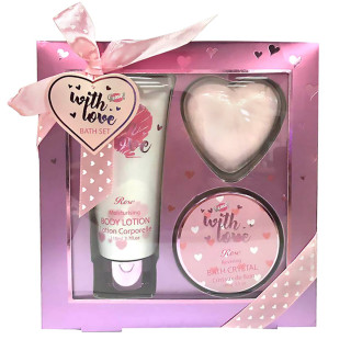 Set de bain pour femme avec lotion corporelle et sels de bain - Rose