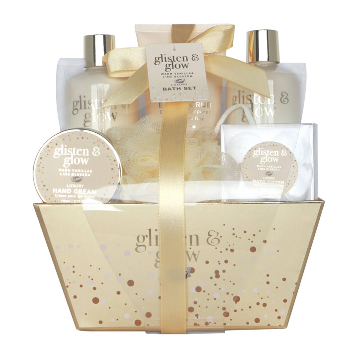 Coffret de bain corbeille au parfum délicat vanille tilleul - 9pcs