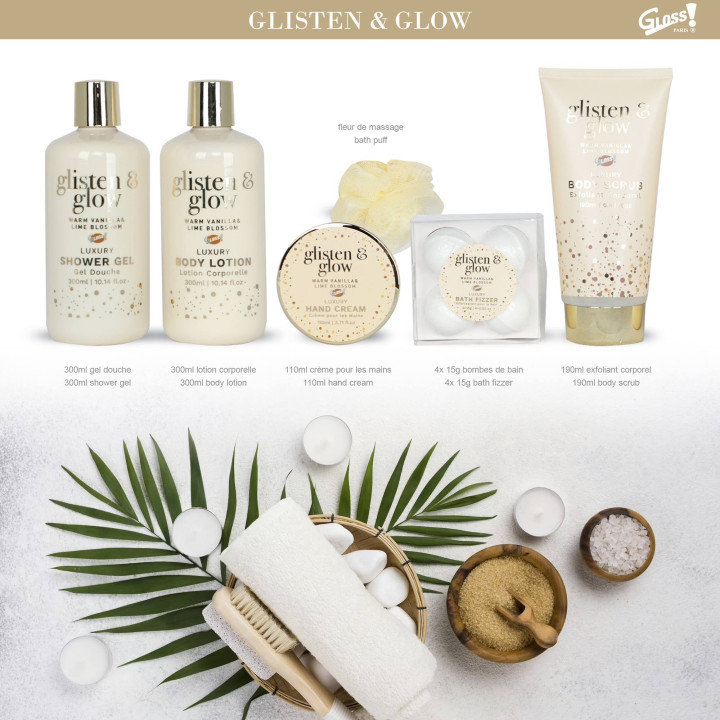 Coffret de bain corbeille au parfum délicat vanille tilleul - 9pcs