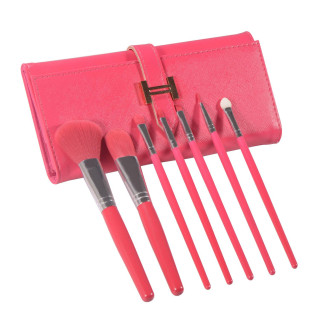 Kit de 7 pinceaux de maquillage & son etui simili-cuir rose