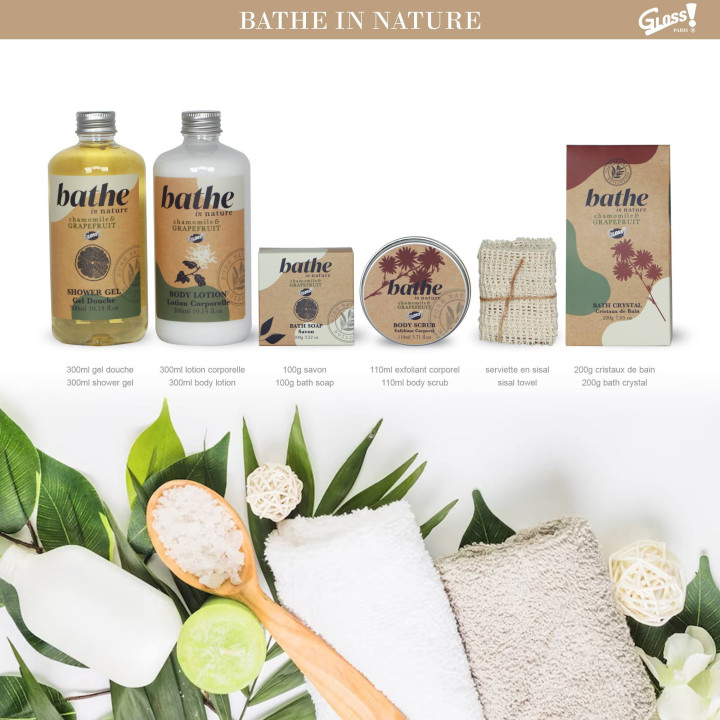 Coffret de bain corbeille au parfum Camomille et Pamplemousse - 6pcs