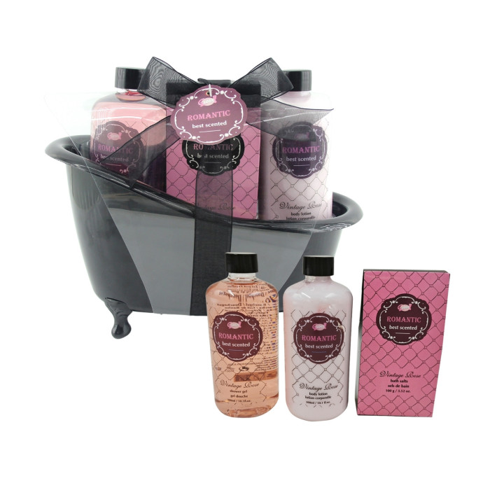 Coffret beauté de bain - Baignoire noire - Collection Romantic - Rose