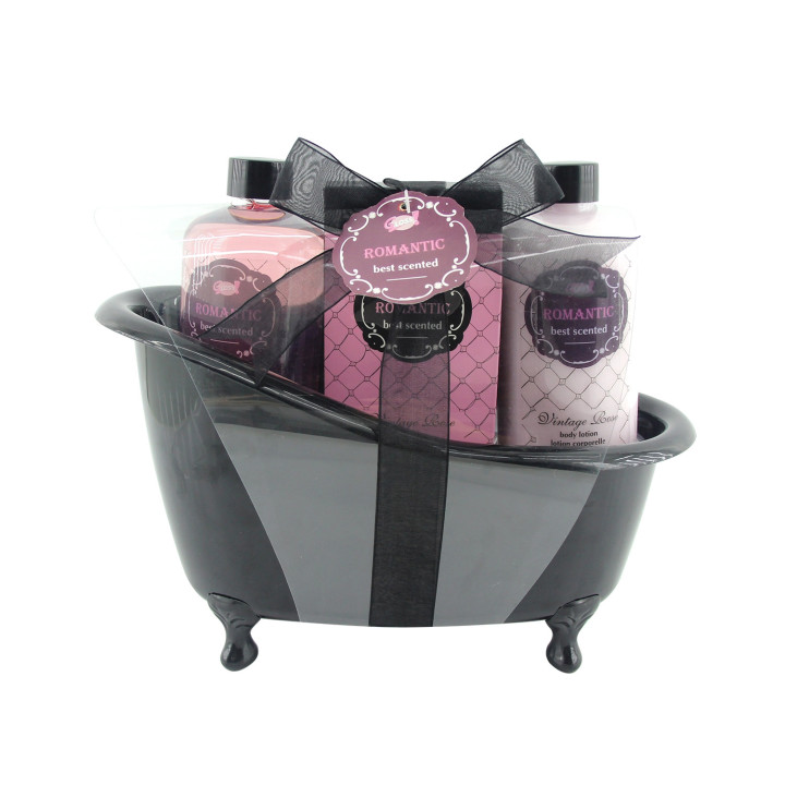 Coffret beauté de bain - Baignoire noire - Collection Romantic - Rose