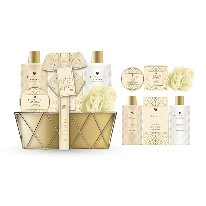 Coffret de bain corbeille au parfum délicat vanille tilleul - 6pcs